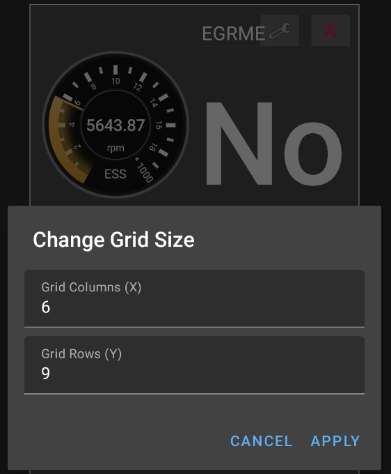 Gretio Android Change Grid Size dialog setting dashboard grid columns and rows