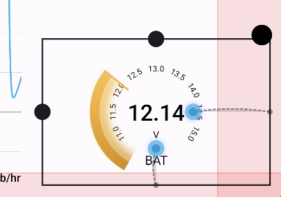 Battery voltage gauge in edit mode, its resize handles rerouted out of the red exclusion zone