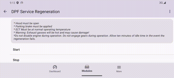 Animation scrolling the Advanced Diesel Engine Controls menu in landscape as the app bar slides out of the way